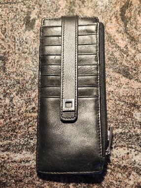 Black Leather Zip Wallet with Card Slots